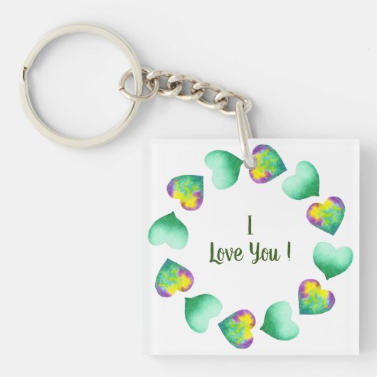 Porte-clés Aquarelle romantique Cute Vert Saint Valentin (Devant)