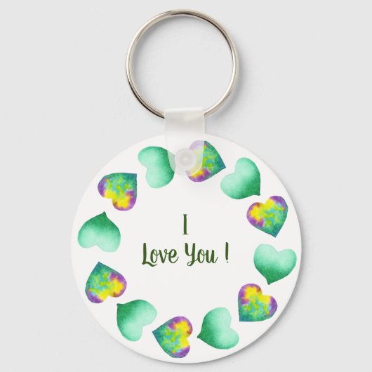 Porte-clés Aquarelle romantique Cute Vert Saint Valentin (Recto)