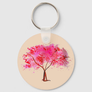 Porte-clés Aquarelle rose d'arbre de fleurs de cerisier