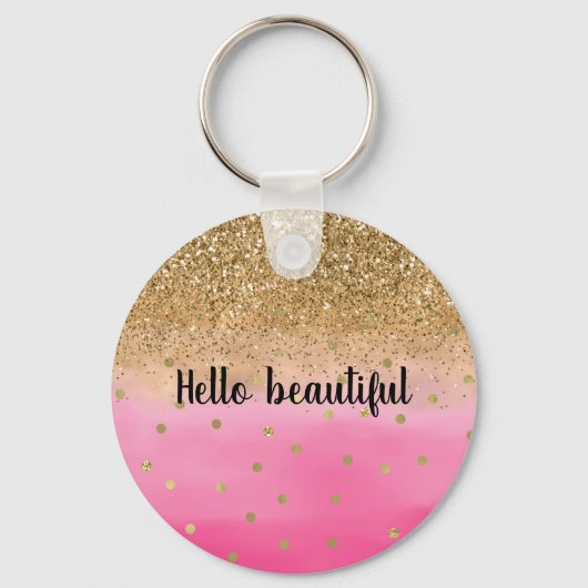 Porte-clés Aquarelle rose fille Parties scintillant or Glitz  (Recto)