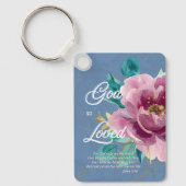 Porte-clés Aquarelle rose floral John 3 16 chrétien (Recto)