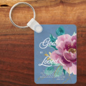 Porte-clés Aquarelle rose floral John 3 16 chrétien (Recto)