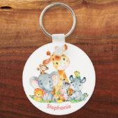 Porte-clés Aquarelle rose mignonne Safari Jungle Animaux (Recto)