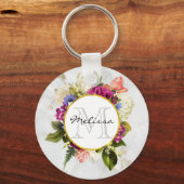 Porte-clés Aquarelle rose moderne Bouquet floral Monogramme (Recto)