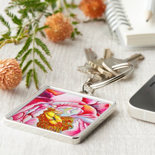 Porte-clés Aquarelle rose Peony (Côté)