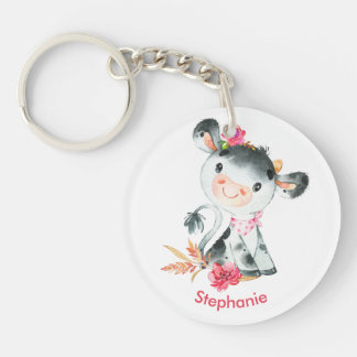 Porte-clés Aquarelle rose Petite vache