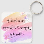 Porte-clés Aquarelle rose Quote de femme avec succès (Dos)