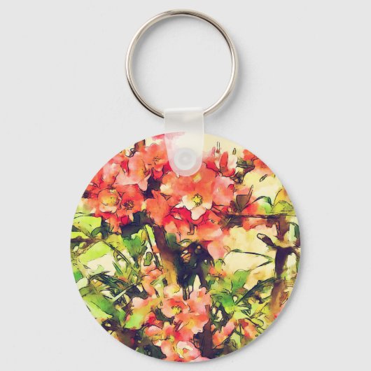 Porte-clés Aquarelle rose rouge Motif floral 1 (Recto)