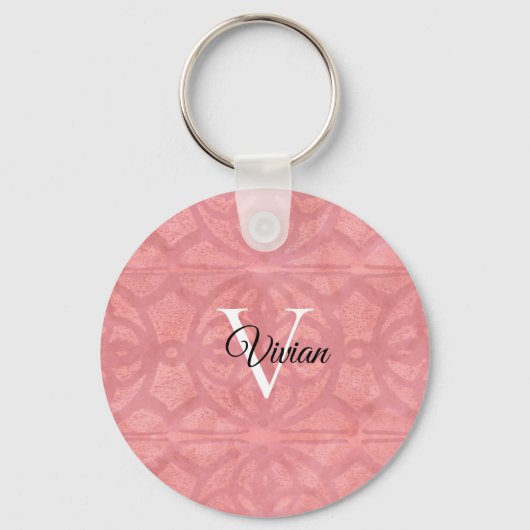Porte-clés Aquarelle rose Ruddy Nom du monogramme Batik (Verso)