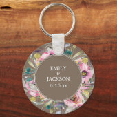 Porte-clés Aquarelle rose rustique Floral Mariage Brown (Recto)