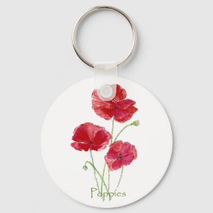 Porte-clés Aquarelle Rouge Pavot Fleur Floral Peinture