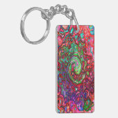 Porte-clés Aquarelle Rouge Super Abstrait Retro Liquid Swirl (Devant gauche)