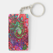 Porte-clés Aquarelle Rouge Super Abstrait Retro Liquid Swirl (Dos)