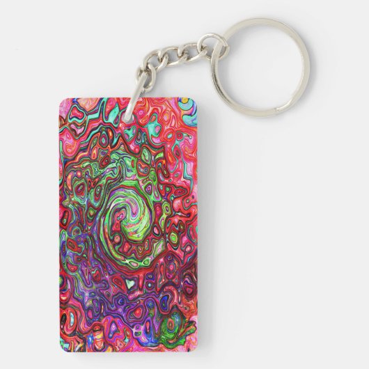 Porte-clés Aquarelle Rouge Super Abstrait Retro Liquid Swirl (Dos)