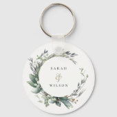 Porte-clés Aquarelle rustique Mariage de serrure vert feuilla (Verso)