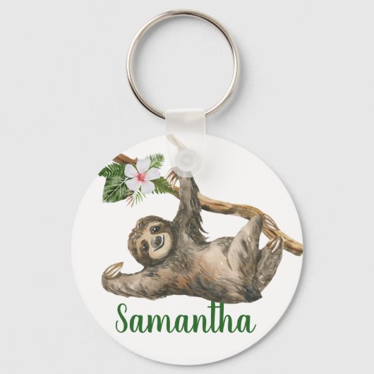Porte-clés Aquarelle Sloth Nom du monogramme Cadeau (Recto)