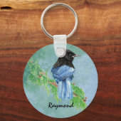 Porte-clés Aquarelle Stellar Jay Bird Nom personnalisé Nature (Recto)