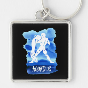 Porte-clés Aquarelle stylisée de bleu de signe de Verseau de