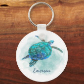 Porte-clés Aquarelle Tortue de mer Personnalisée (Recto)