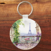 Porte-clés Aquarelle Tour Eiffel Paris Café français (Recto)