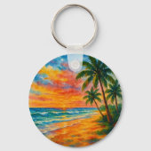 Porte-clés Aquarelle Tropical Beach Sunset (Recto)
