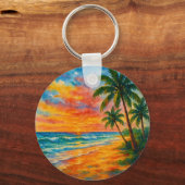 Porte-clés Aquarelle Tropical Beach Sunset (Recto)