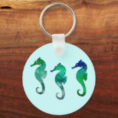 Porte-clés Aquarelle Vert foncé Hippocampes (Recto)