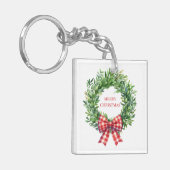 Porte-clés Aquarelle Verte Avec Bow En vichy Rouge (Devant gauche)