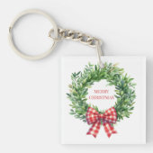 Porte-clés Aquarelle Verte Avec Bow En vichy Rouge (Devant)