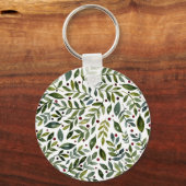 Porte-clés Aquarelle verte branches saisonnières et baies (Recto)