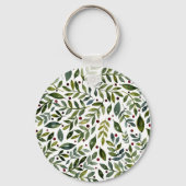 Porte-clés Aquarelle verte branches saisonnières et baies (Verso)