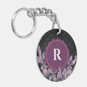Porte-clés Aquarelle violet Iris noir Damas Monogramme (Devant gauche)