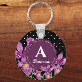 Porte-clés Aquarelle violet Iris Pois botaniques (Recto)