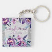 Porte-clés Aquarelle violette Floral et Mariage Parties scint (Dos)