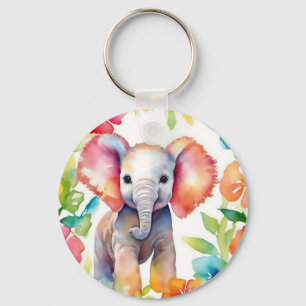 Porte-clés Aquarelle vive de l'éléphant