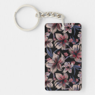 Porte-clés Aquarelles Crimson Floral sur noir