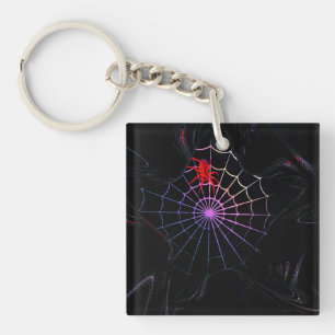 Porte-clés Araignée Rouge Dans Une Toile Qui Brille