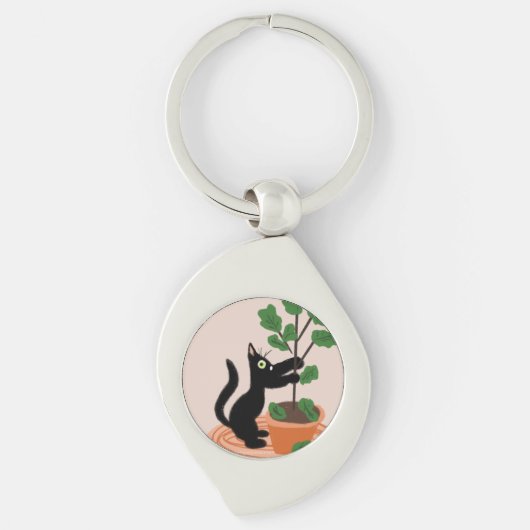 Porte-clés Arbre à figues de chat drôle Plantes en pot dessin (Devant)