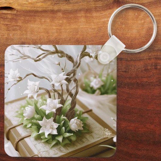 Porte-clés Arbre à fleurs croissant à partir d'un livre perso (Verso)