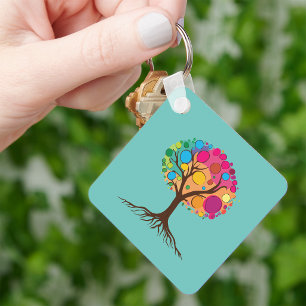 Porte-clés Arbre abstrait avec des racines et des feuilles co