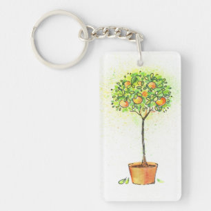 Porte-clés Arbre d'agrume peint d'aquarelle dans le pot
