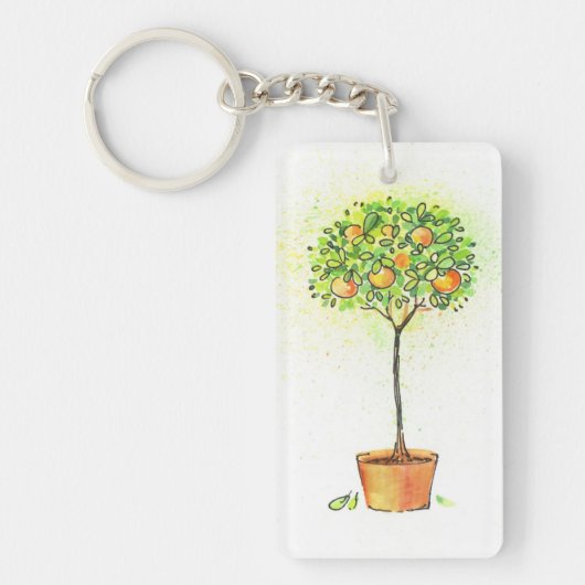 Porte-clés Arbre d'agrume peint d'aquarelle dans le pot (Devant)