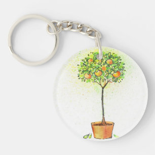 Porte-clés Arbre d'agrume peint d'aquarelle dans le pot