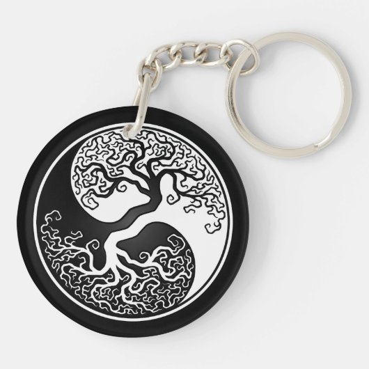 Porte-clés Arbre de la vie blanc et noir Yin Yang (Dos)