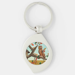 Porte-clés Arbre de l'érable à chouette d'automne Art fauniqu