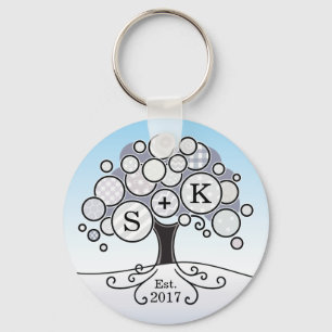 Porte-clés Arbre de motif de patchwork de mariage d'hiver de