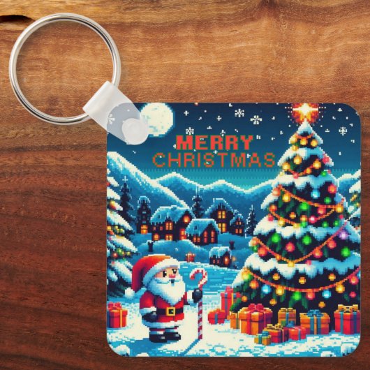 Porte-clés Arbre de Noël 8 bits & Père Noël (Recto)