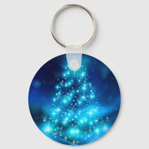 Porte-clés Arbre de Noël bleu cool avec lumières étincelantes