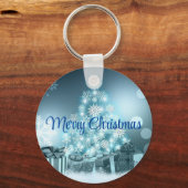 Porte-clés Arbre de Noël bleu, Flocon de neige (Recto)
