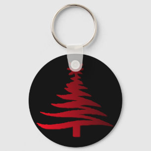 Porte-clés Arbre de Noël Moderne Pochoir Imprimé Rouge